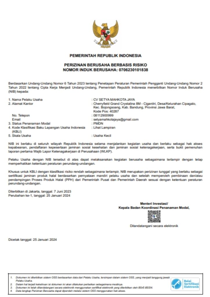 Legalitas Matrix LED untuk CV. Setya Mahkota Jaya