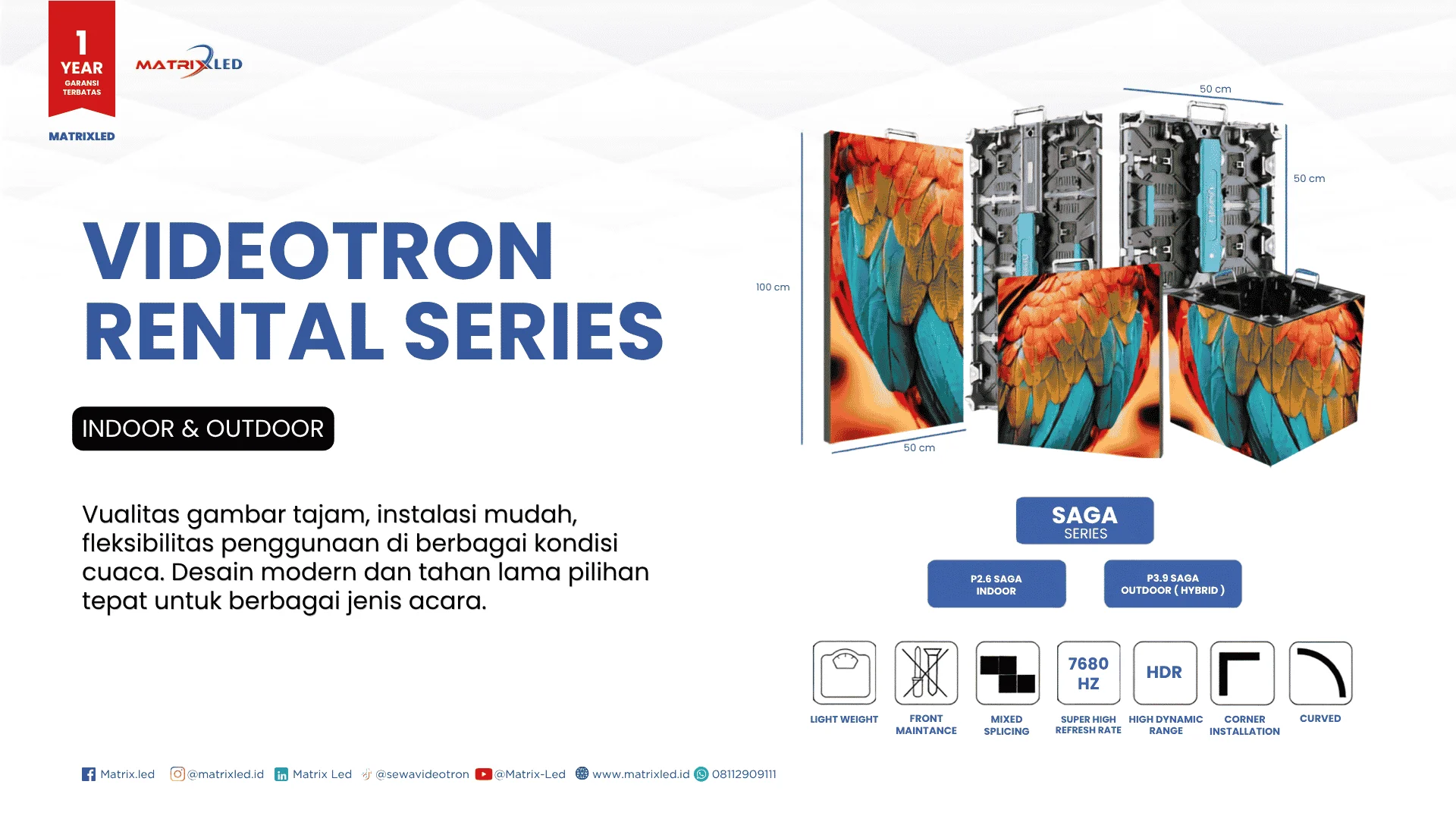 Temukan 7 keunggulan Videotron Rental Series dari MatrixLED. Solusi visual event dengan rating bintang 5. Cek katalog & harga sewa videotron Jakarta di sini!